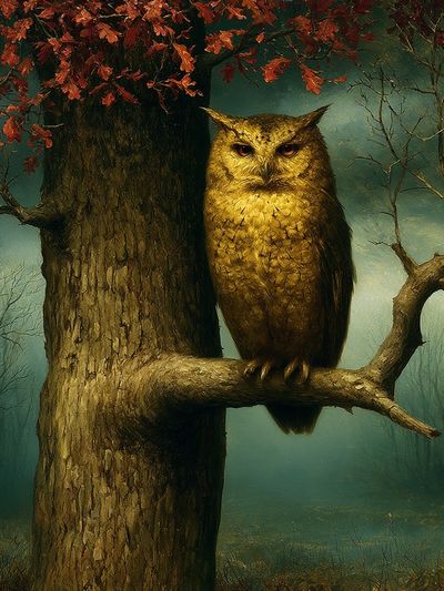 Owl in Autumn Forest Illustration Poster.