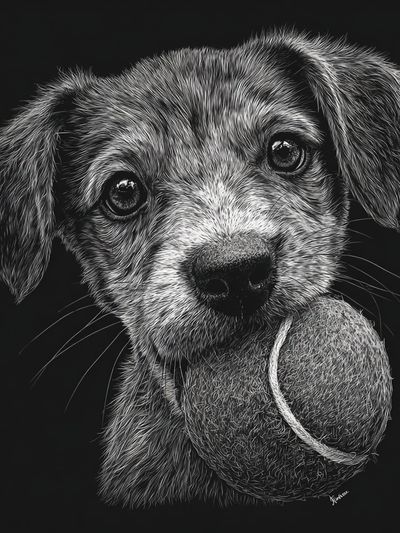 Puppy with Tennis Ball Illustration Poster. poster print