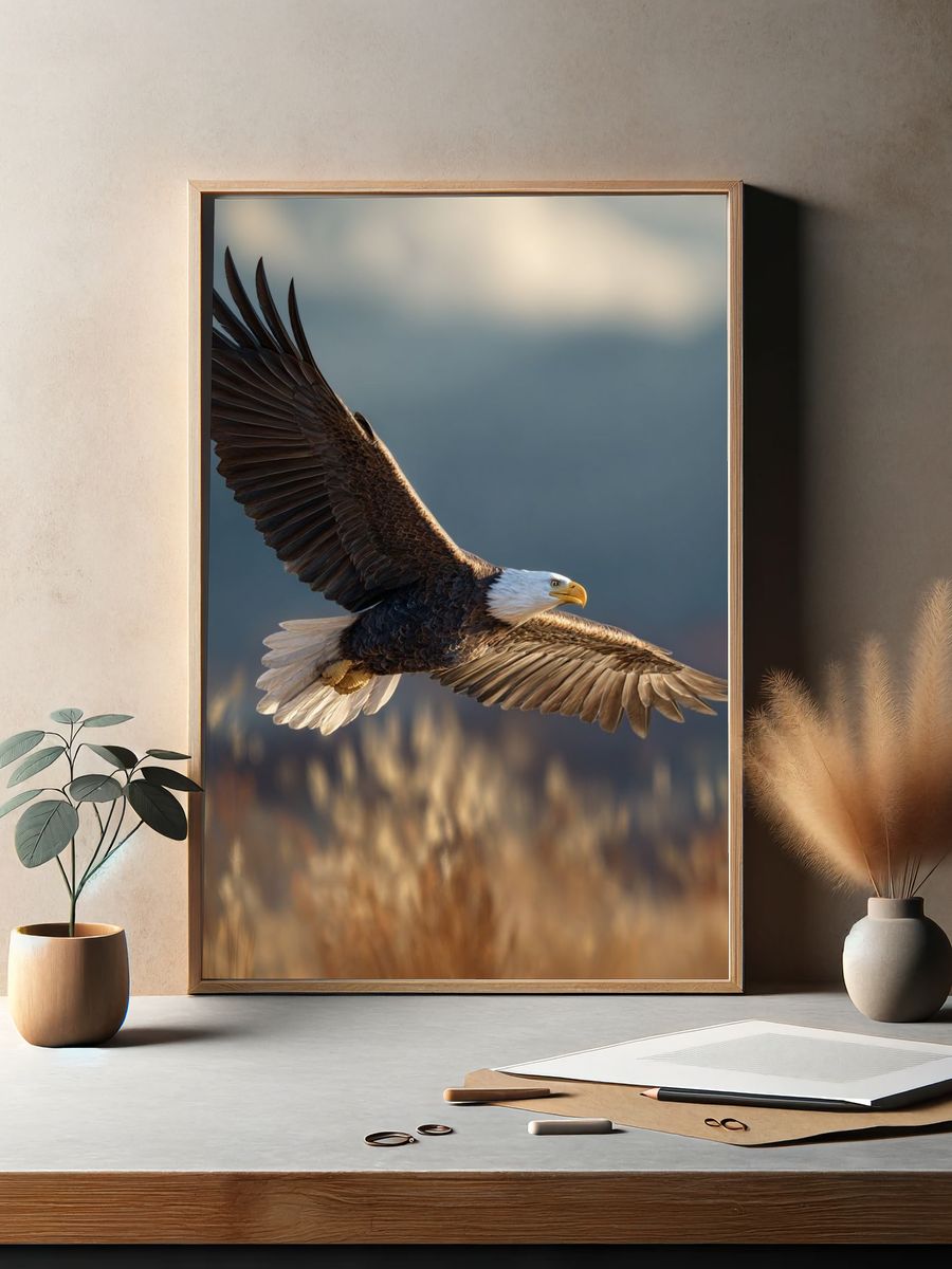 Bald Eagle in Flight Photography Poster. — room view 2