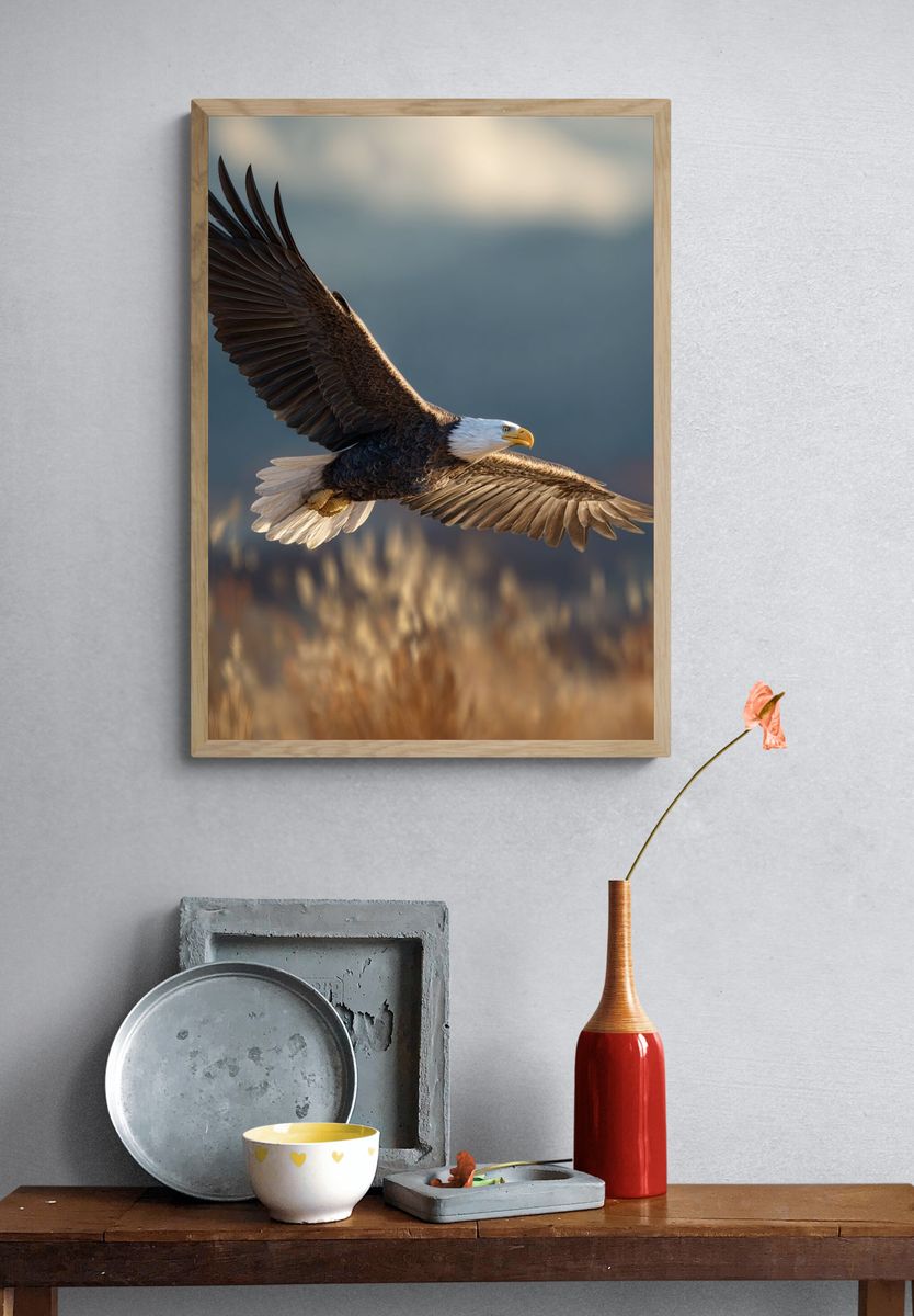 Bald Eagle in Flight Photography Poster. — room view 3