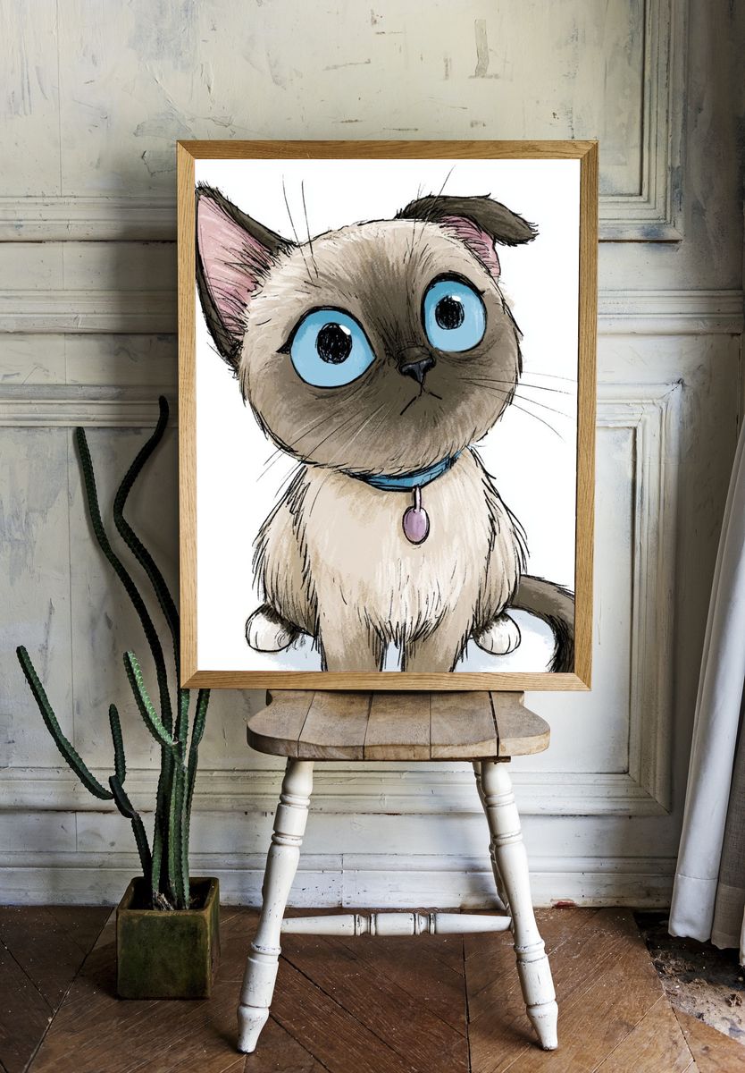 Cute Siamese Cat Illustration Poster. room preview