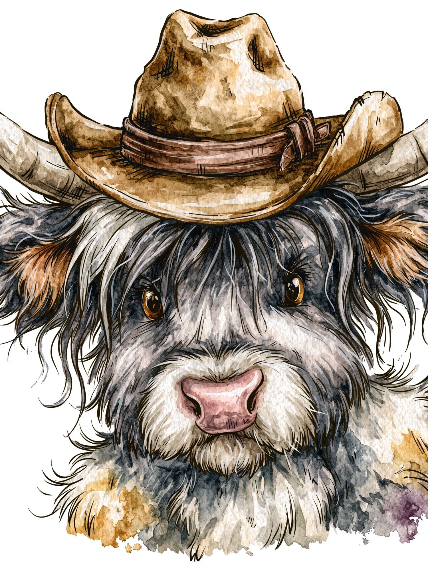 Cowboy Highland Cow Watercolor Poster. poster — animals art
