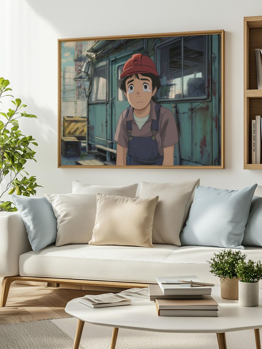 Crying Boy at the Worksite Poster. — room view 2