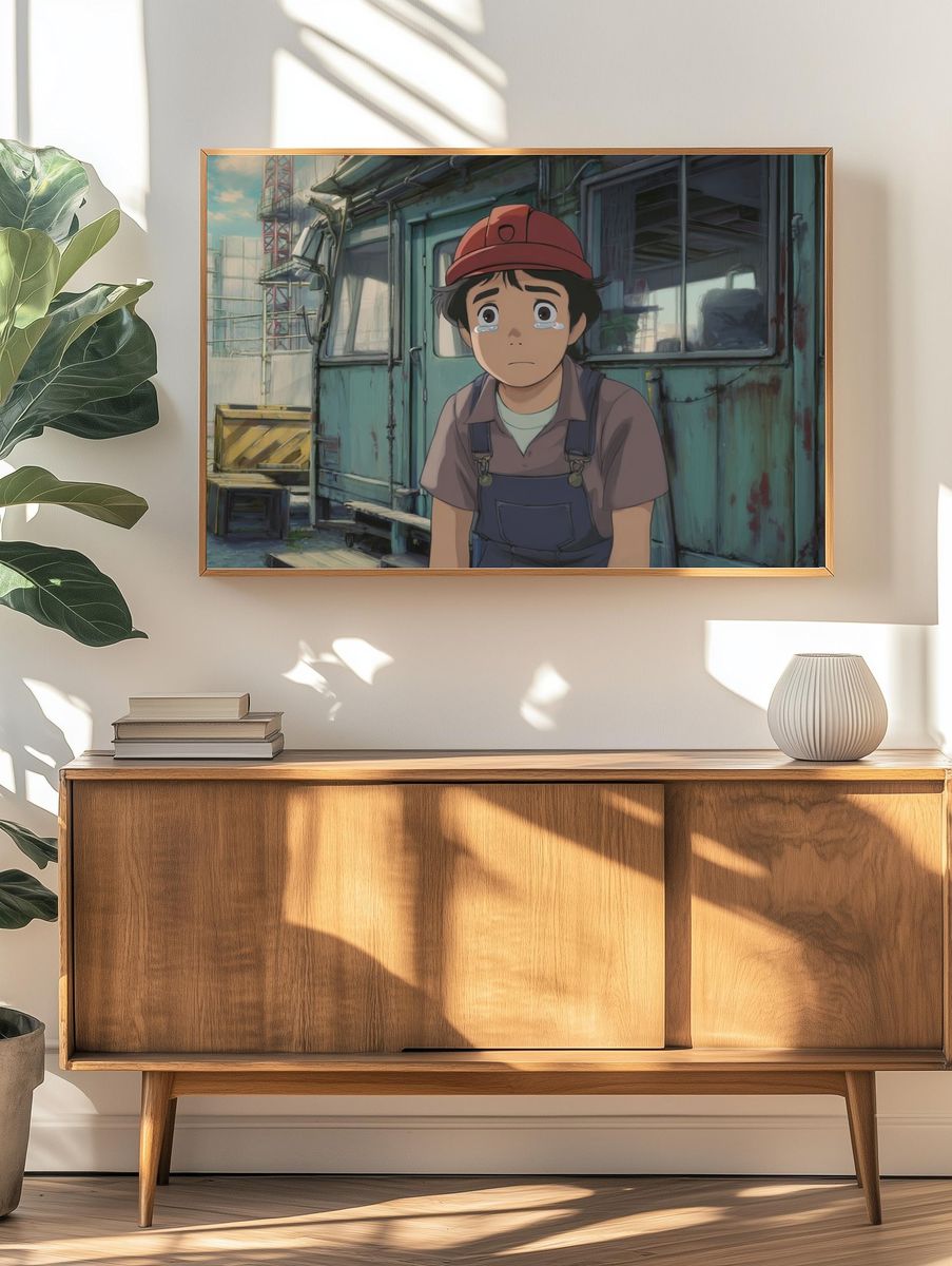 Crying Boy at the Worksite Poster. — room view 3