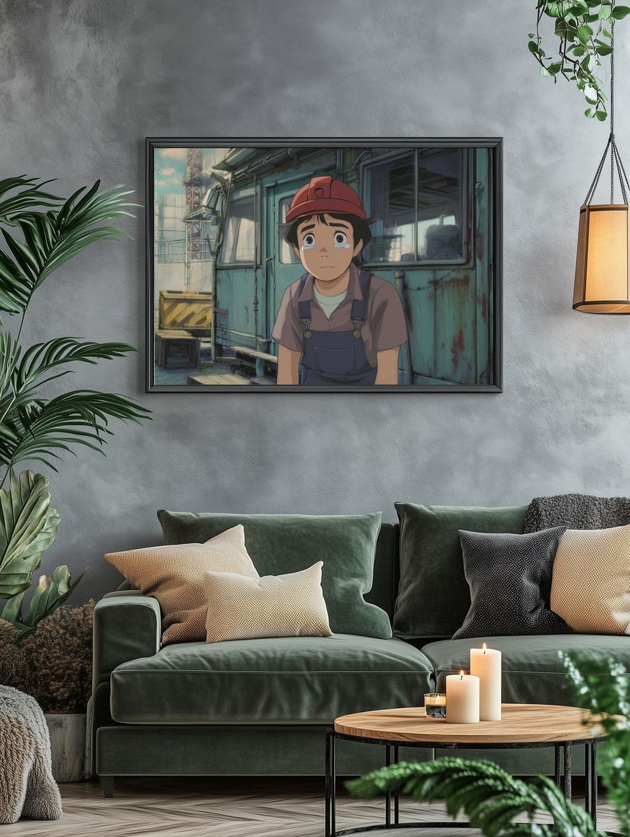 Crying Boy at the Worksite Poster. — room view 4