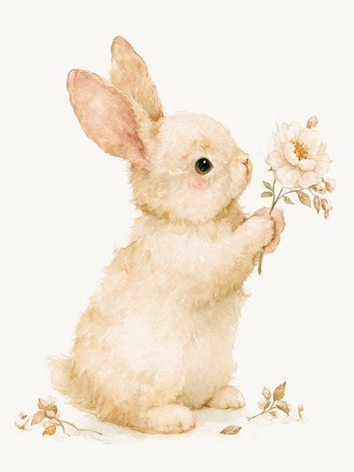 Bunny with Flower Watercolor Poster. poster