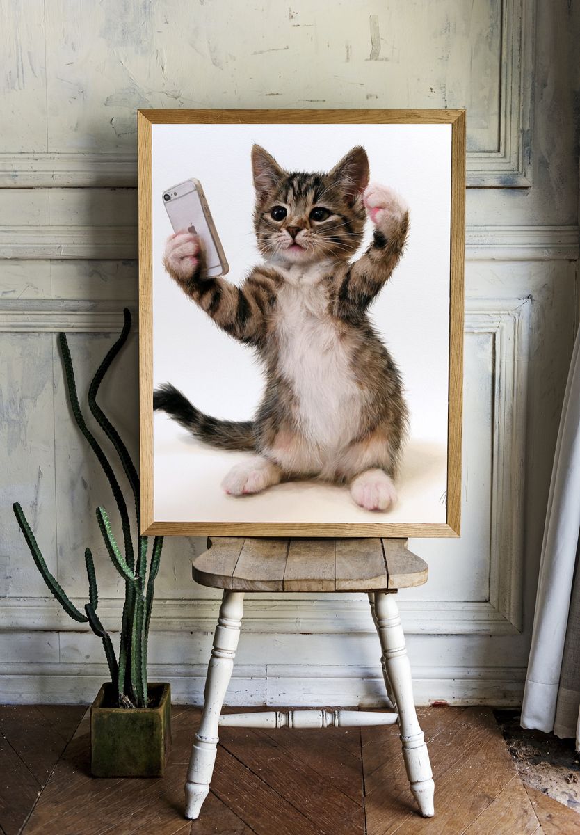 Selfie Kitten Illustration Poster. — room view 1
