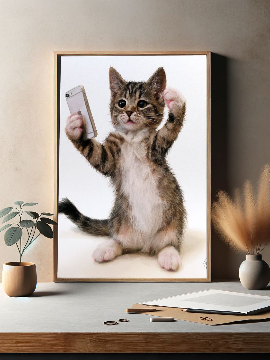 Selfie Kitten Illustration Poster. — room view 2