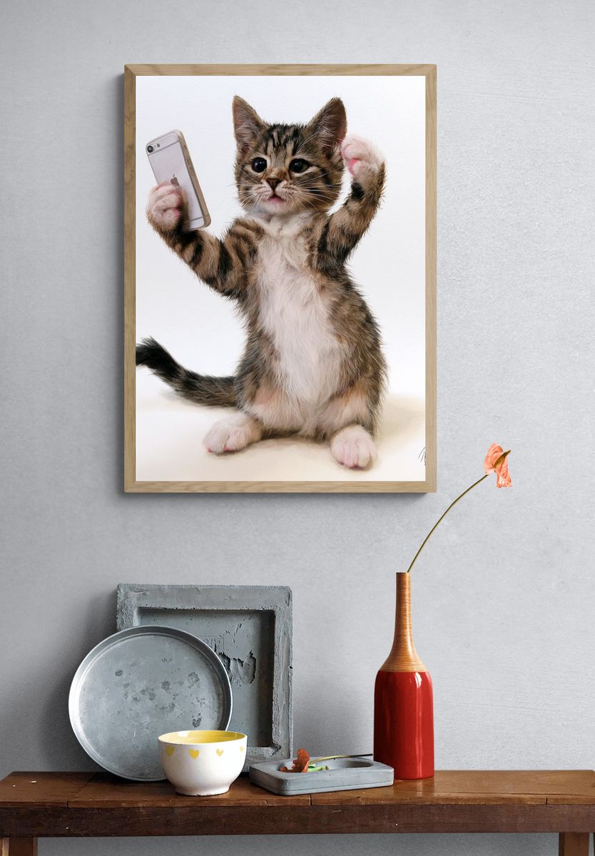 Selfie Kitten Illustration Poster. — room view 3