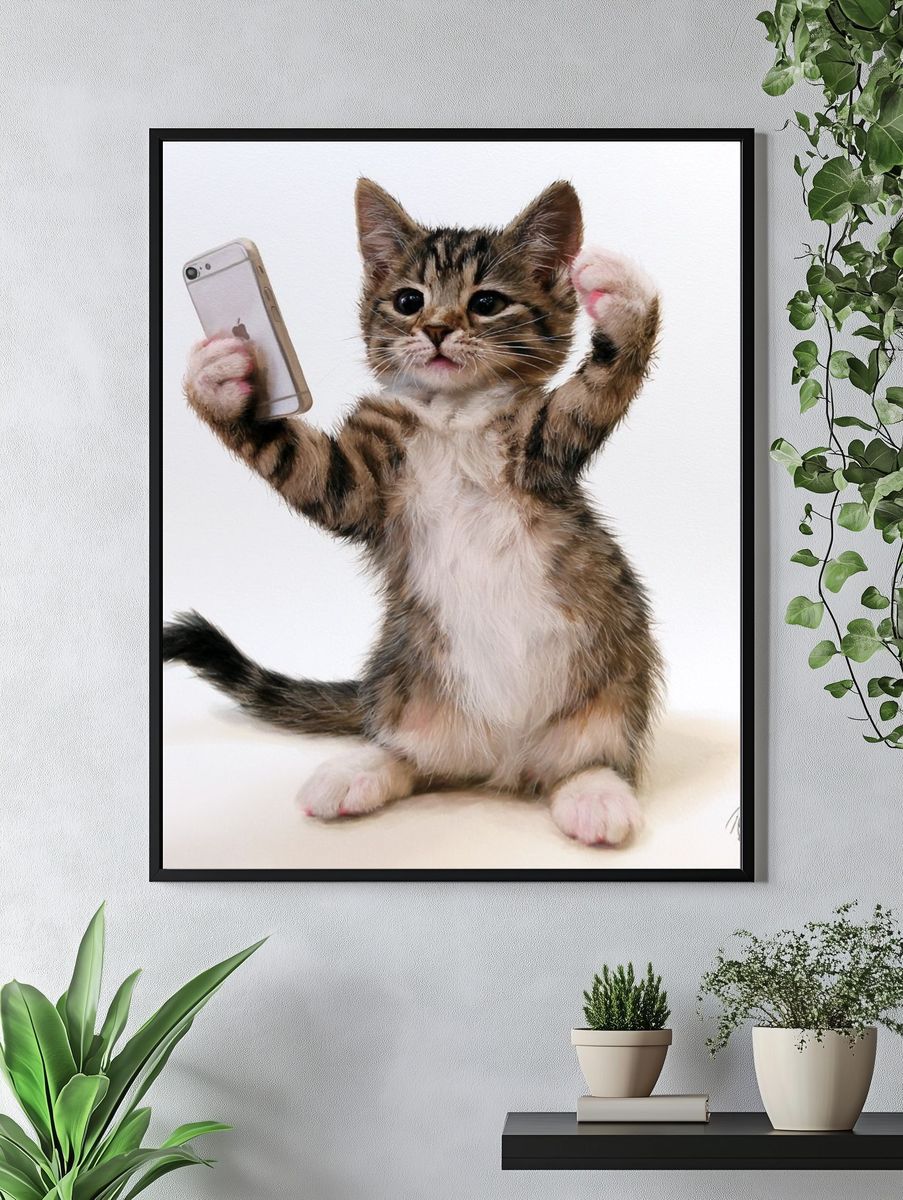 Selfie Kitten Illustration Poster. — room view 4