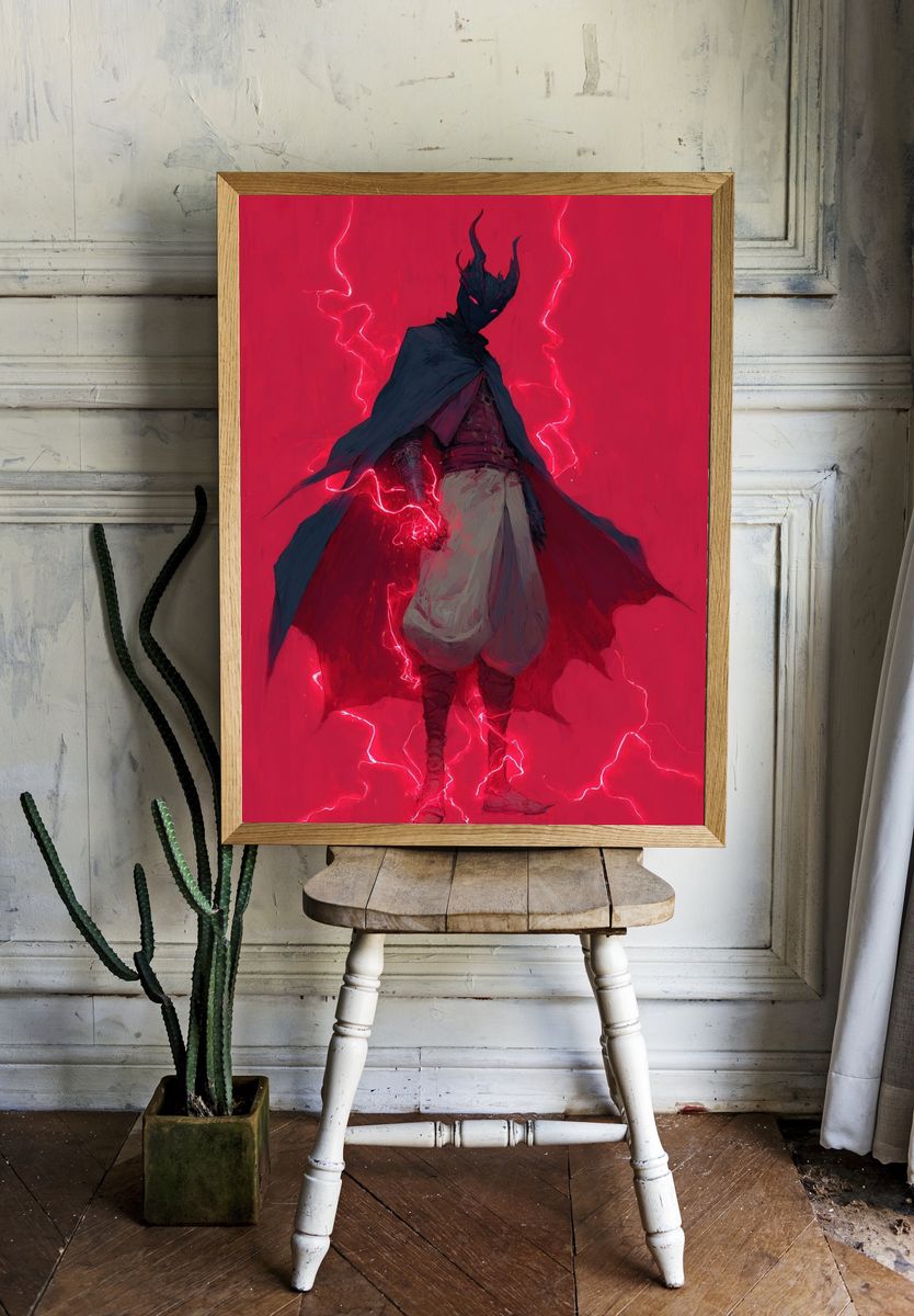 Dark Horned Warrior Anime Print. room preview