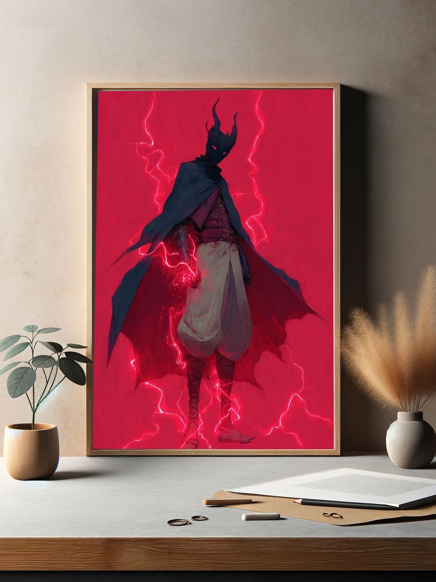 Dark Horned Warrior Anime Print. — room view 2