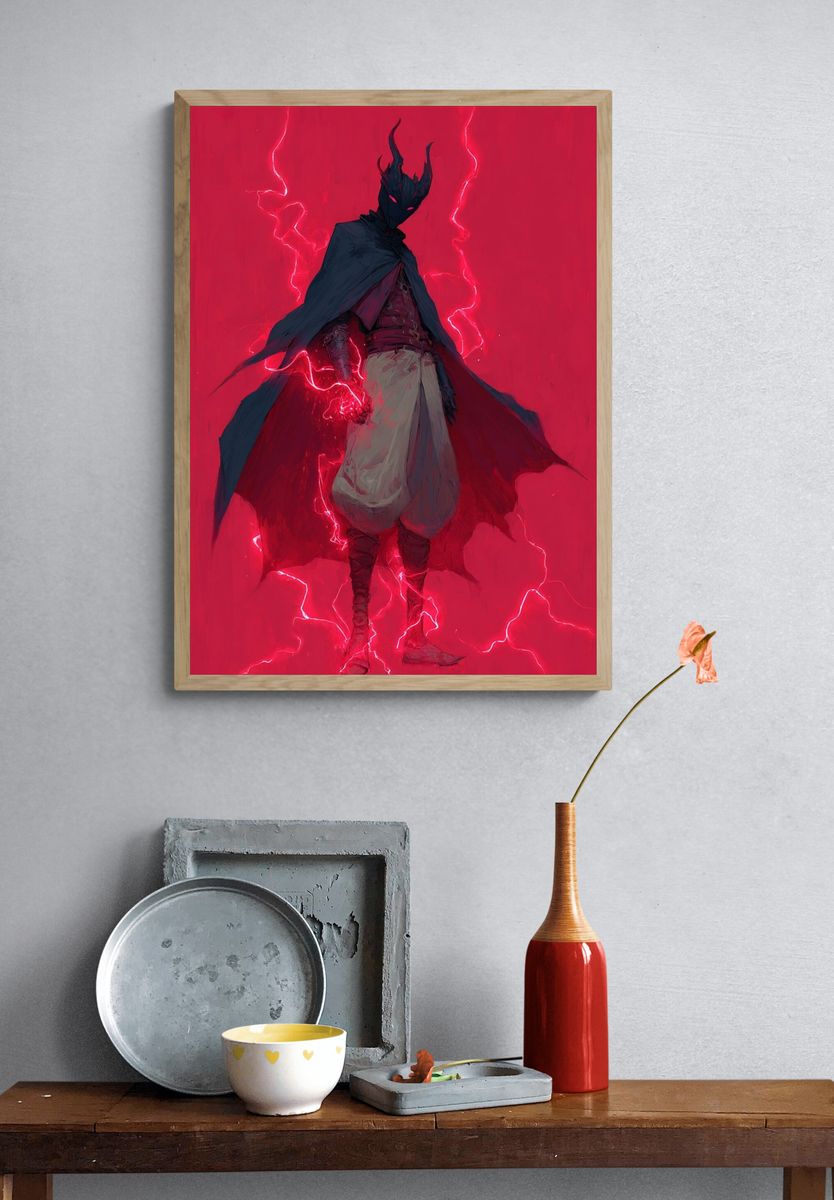 Dark Horned Warrior Anime Print. — room view 3