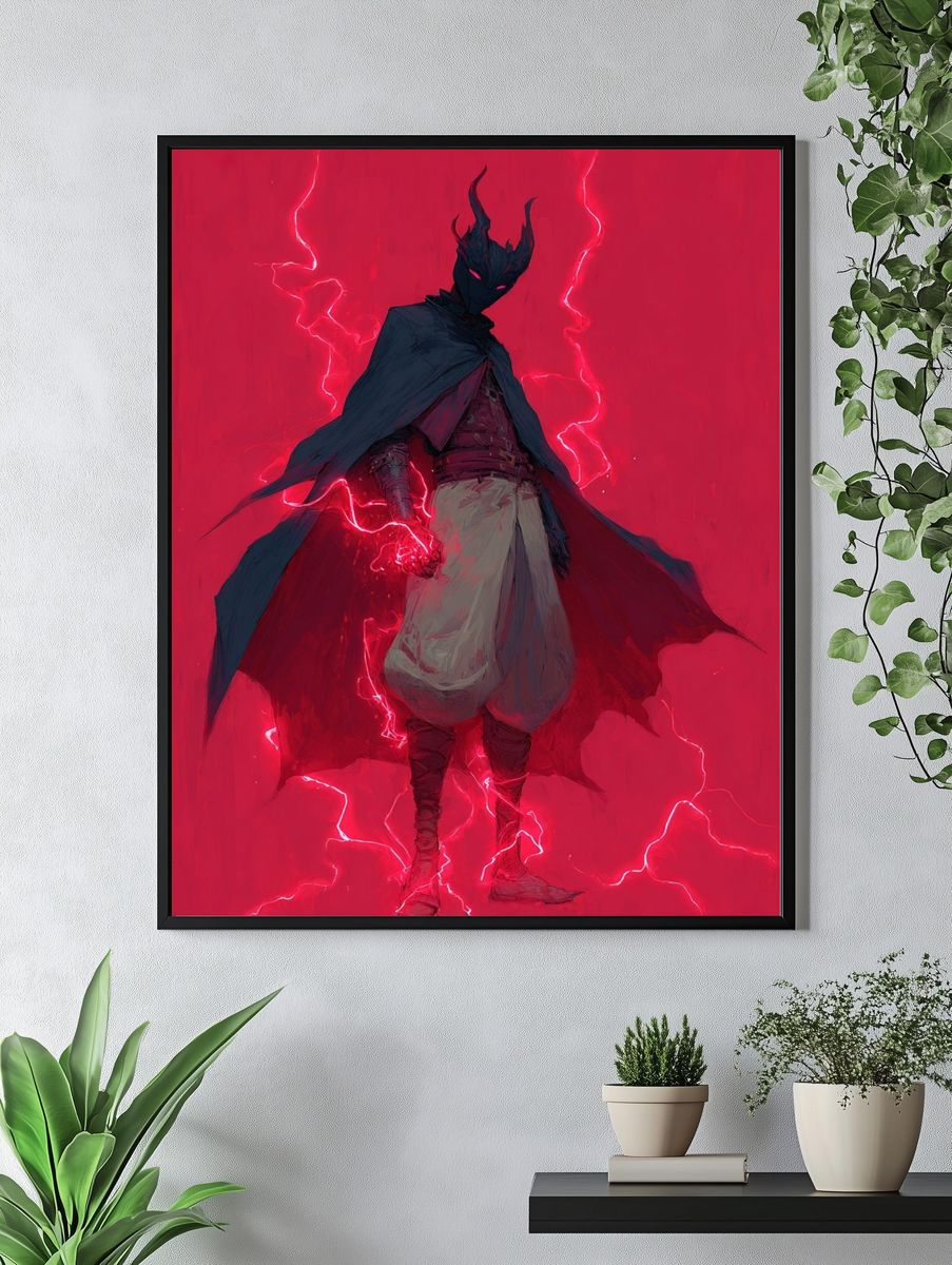 Dark Horned Warrior Anime Print. — room view 4