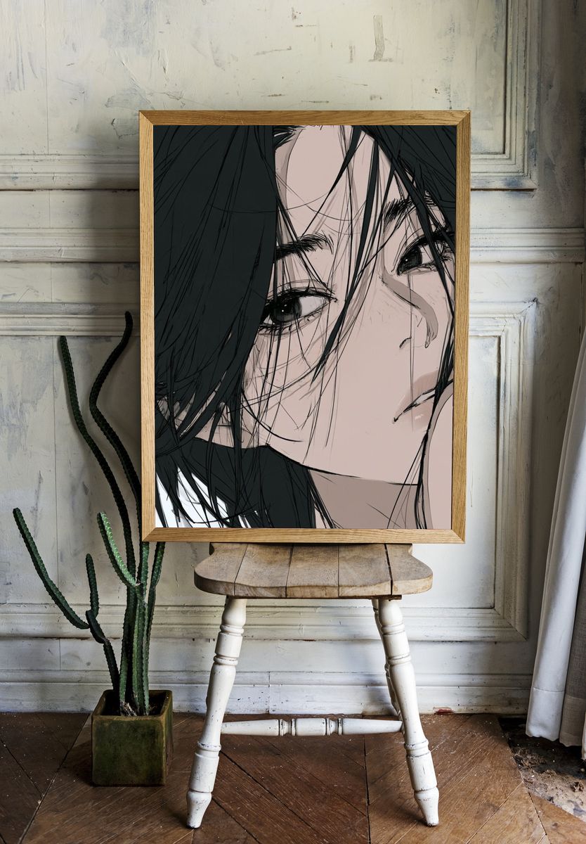 Intense Anime Portrait Poster. — room view 1