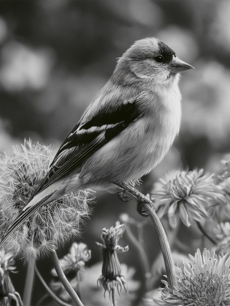 Songbird in Bloom Black-White Print. poster detail