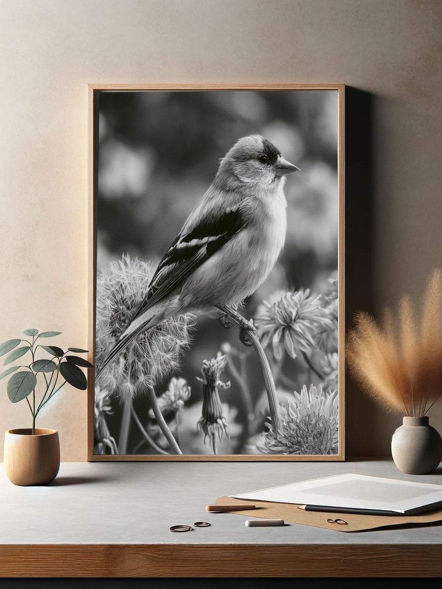 Songbird in Bloom Black-White Print. — room view 2