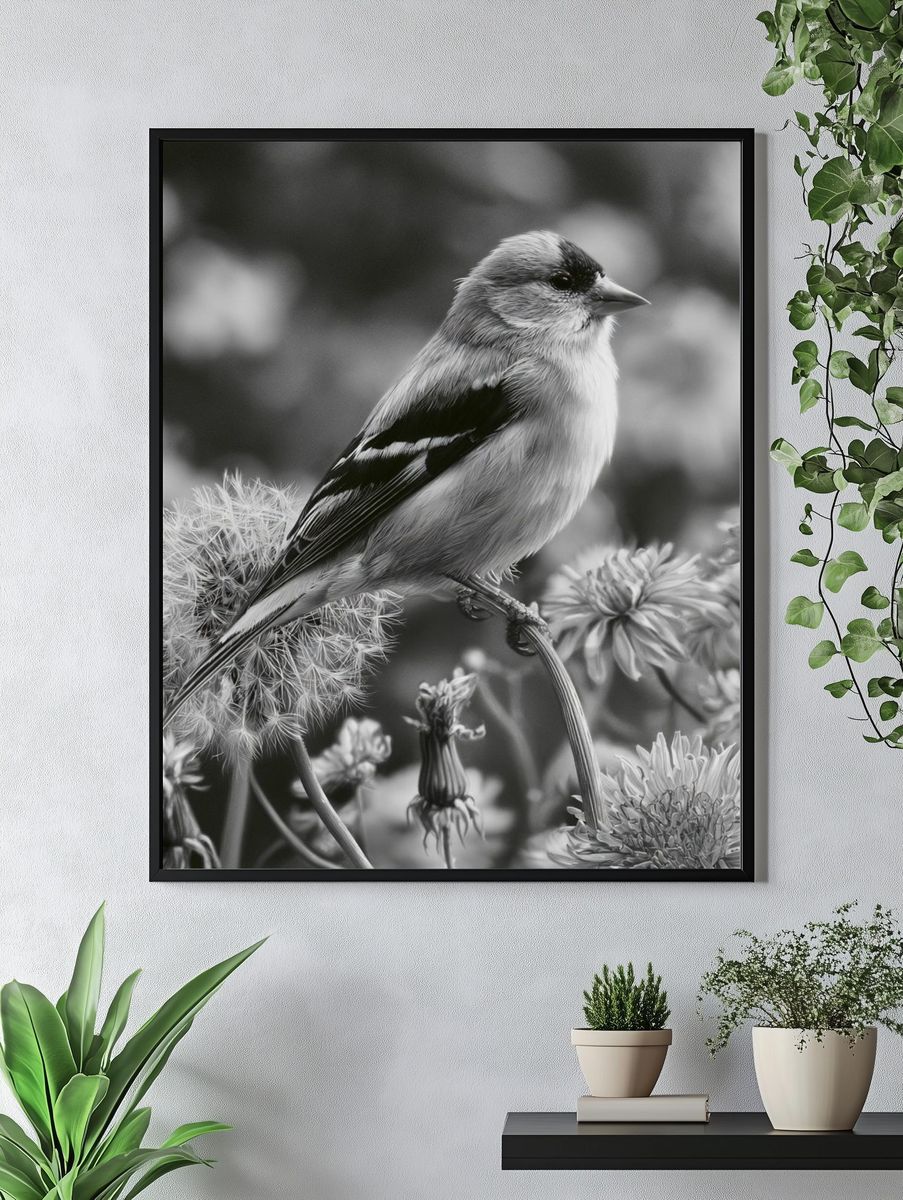 Songbird in Bloom Black-White Print. — room view 4