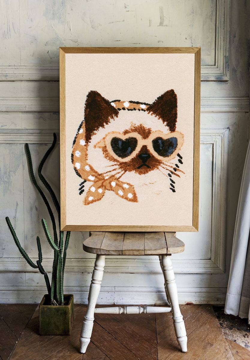 Heart-Eyed Cat Illustration Poster. room preview