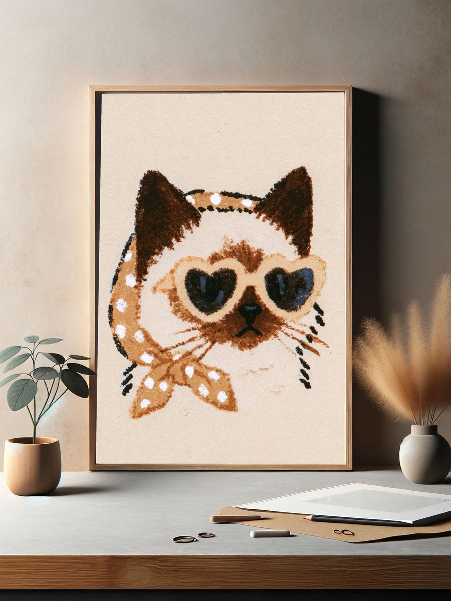 Heart-Eyed Cat Illustration Poster. — room view 2
