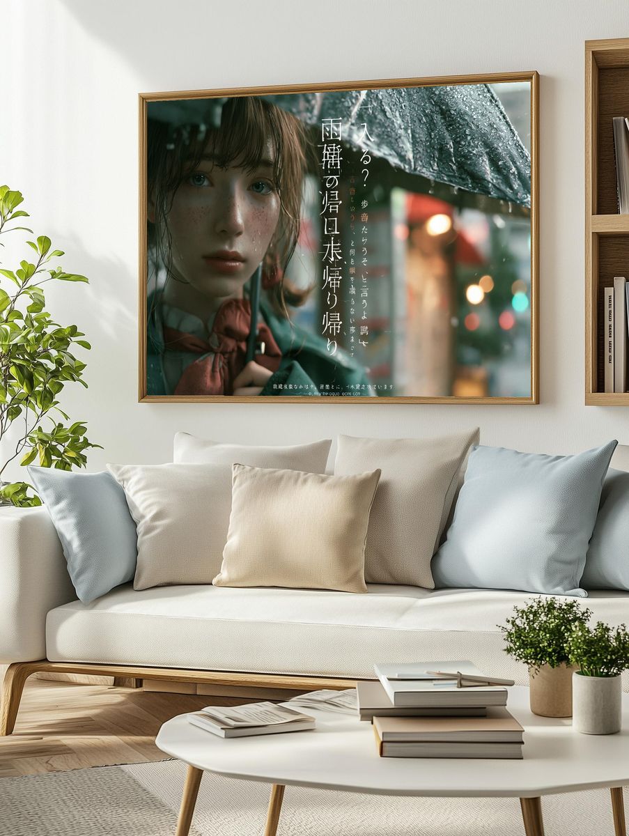 Rainy Anime Girl Portrait Poster. — room view 2