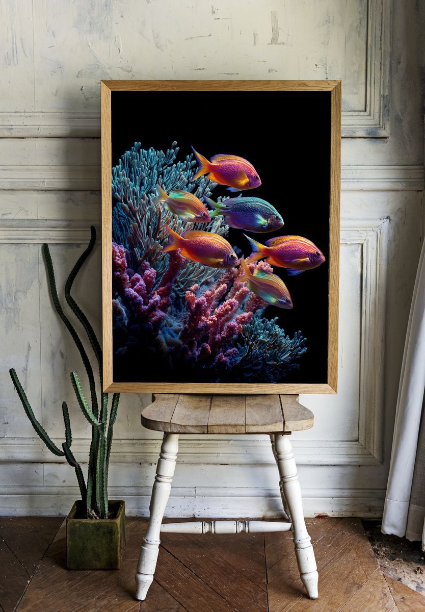 Neon Coral Reef Fish Print. — room view 1