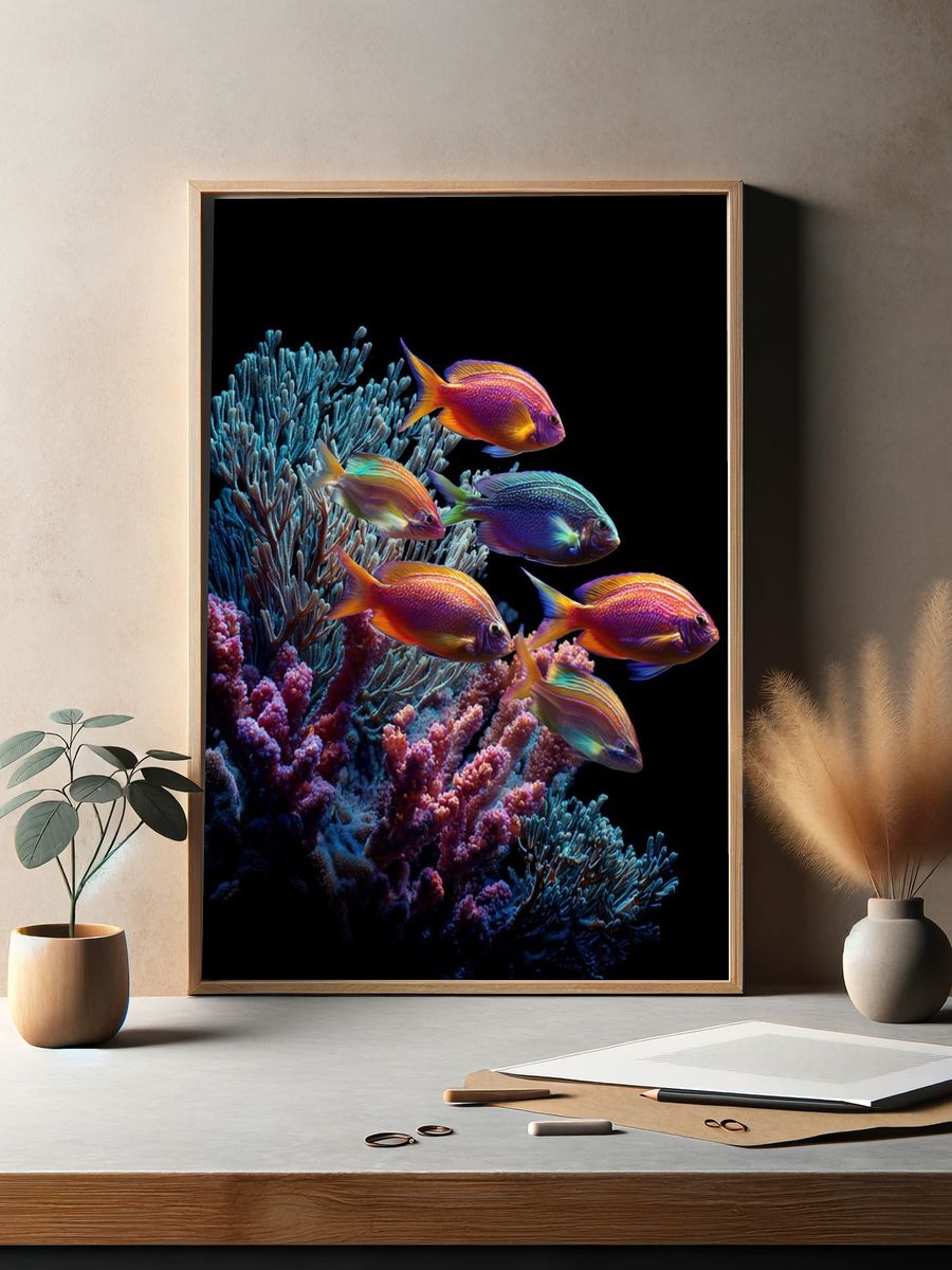 Neon Coral Reef Fish Print. — room view 2