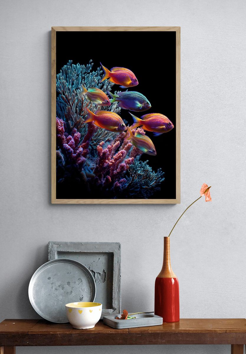 Neon Coral Reef Fish Print. — room view 3
