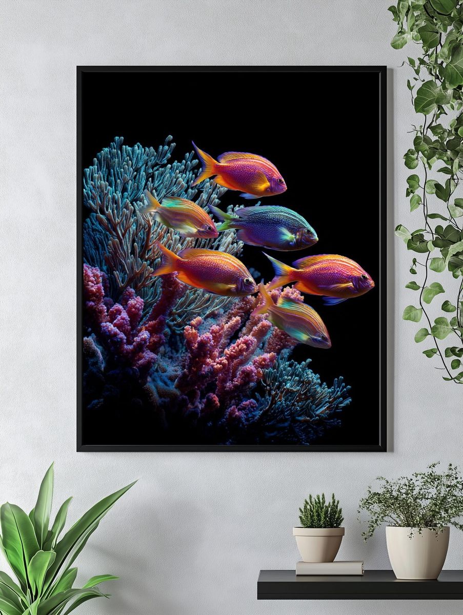 Neon Coral Reef Fish Print. — room view 4