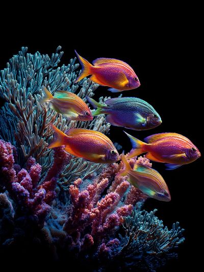 Neon Coral Reef Fish Print. poster