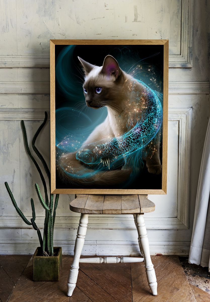 Mystic Siamese Cat Illustration Poster. room preview