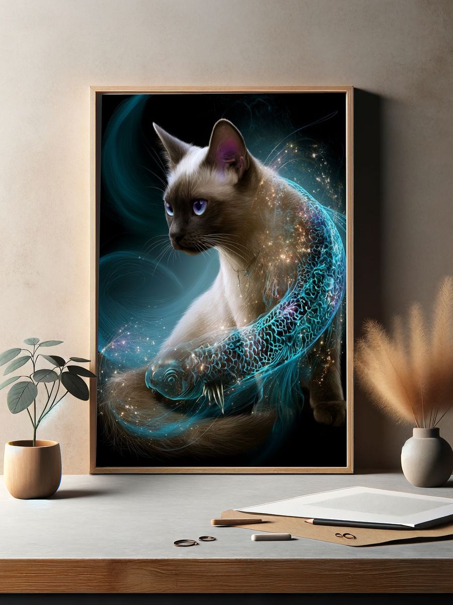 Mystic Siamese Cat Illustration Poster. — room view 2