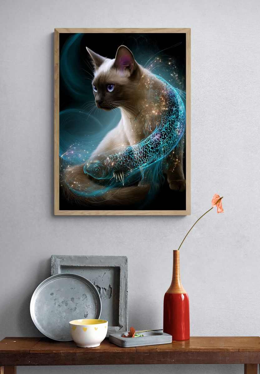 Mystic Siamese Cat Illustration Poster. — room view 3