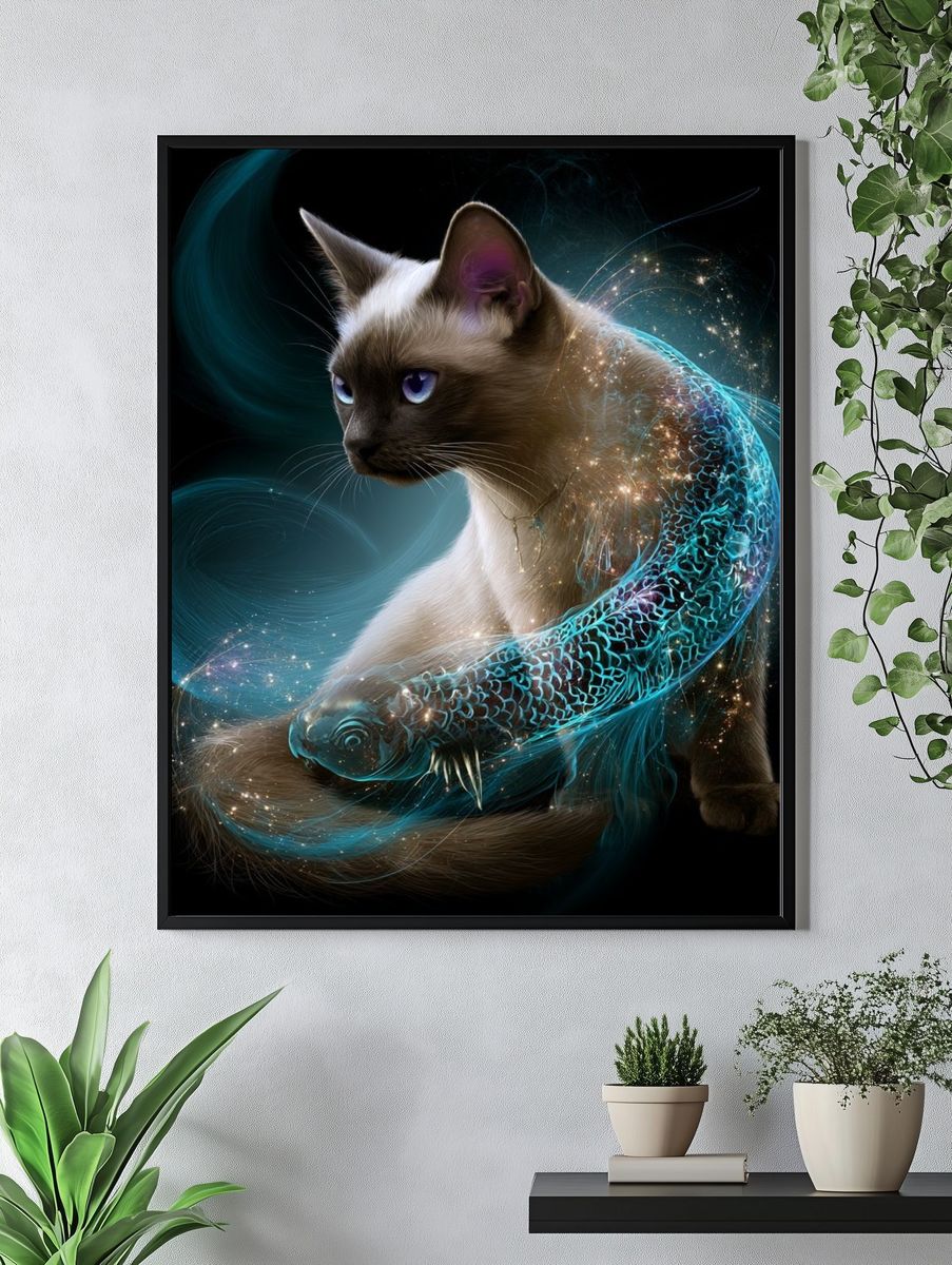 Mystic Siamese Cat Illustration Poster. — room view 4