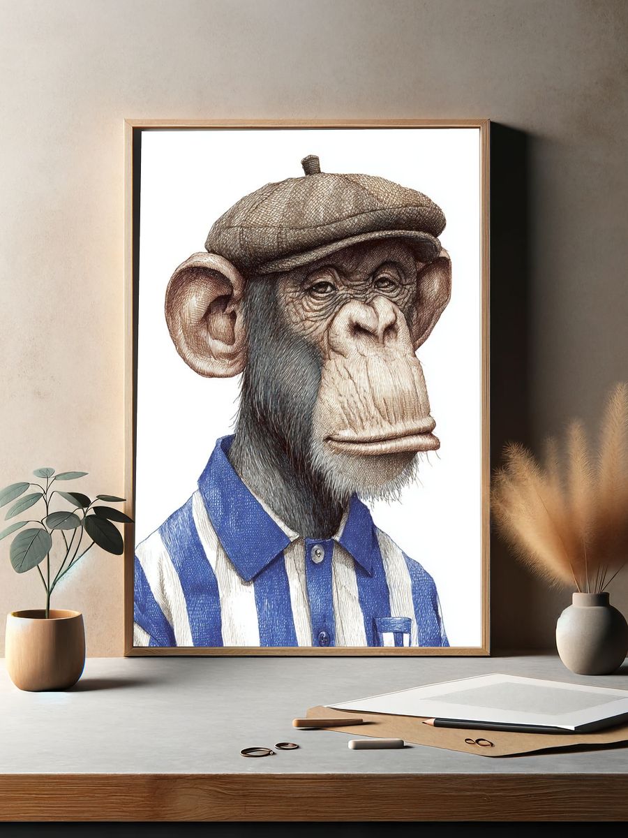 Chimpanzee Portrait Illustration Poster. — room view 2