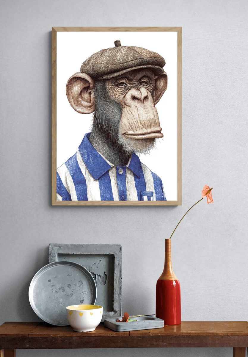 Chimpanzee Portrait Illustration Poster. — room view 3
