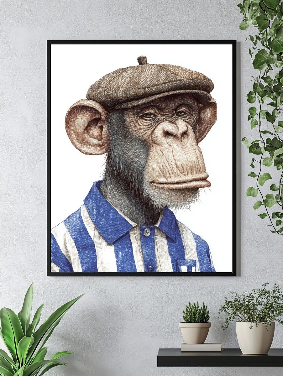 Chimpanzee Portrait Illustration Poster. — room view 4