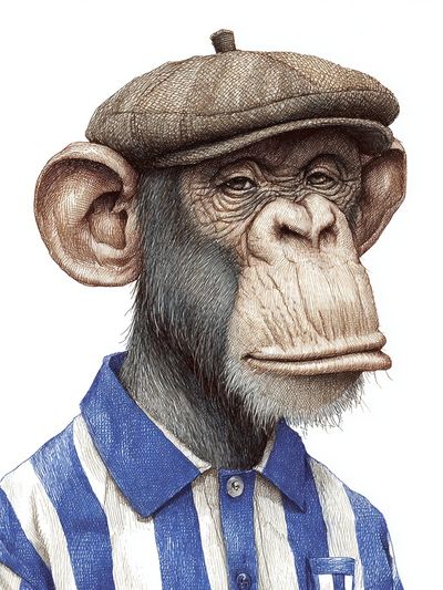 Chimpanzee Portrait Illustration Poster. poster