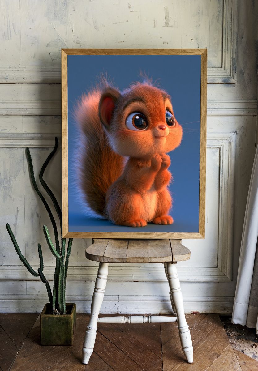 Cute Squirrel Illustration Poster. — room view 1