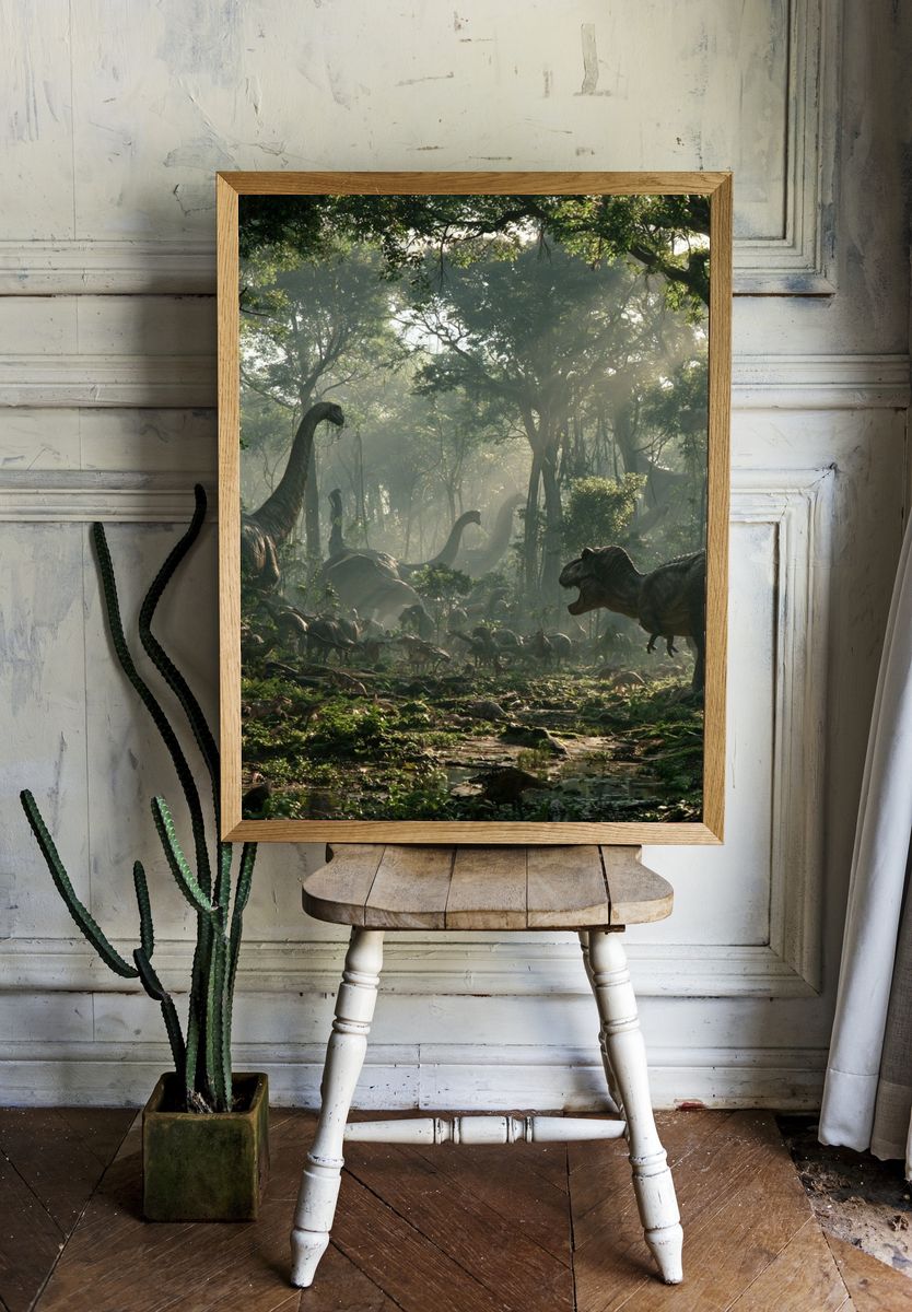 Dinosaur Jungle Scene Poster. room preview