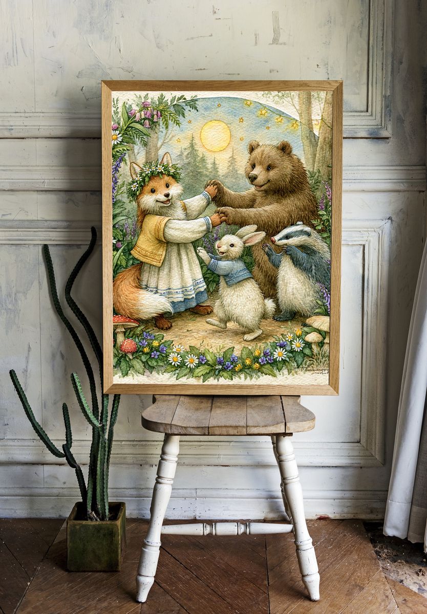 Forest Friends Watercolor Poster. room preview