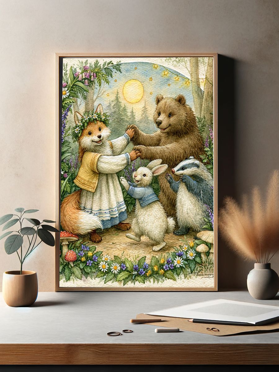Forest Friends Watercolor Poster. — room view 2