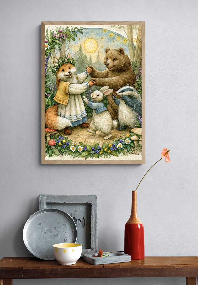Forest Friends Watercolor Poster. — room view 3