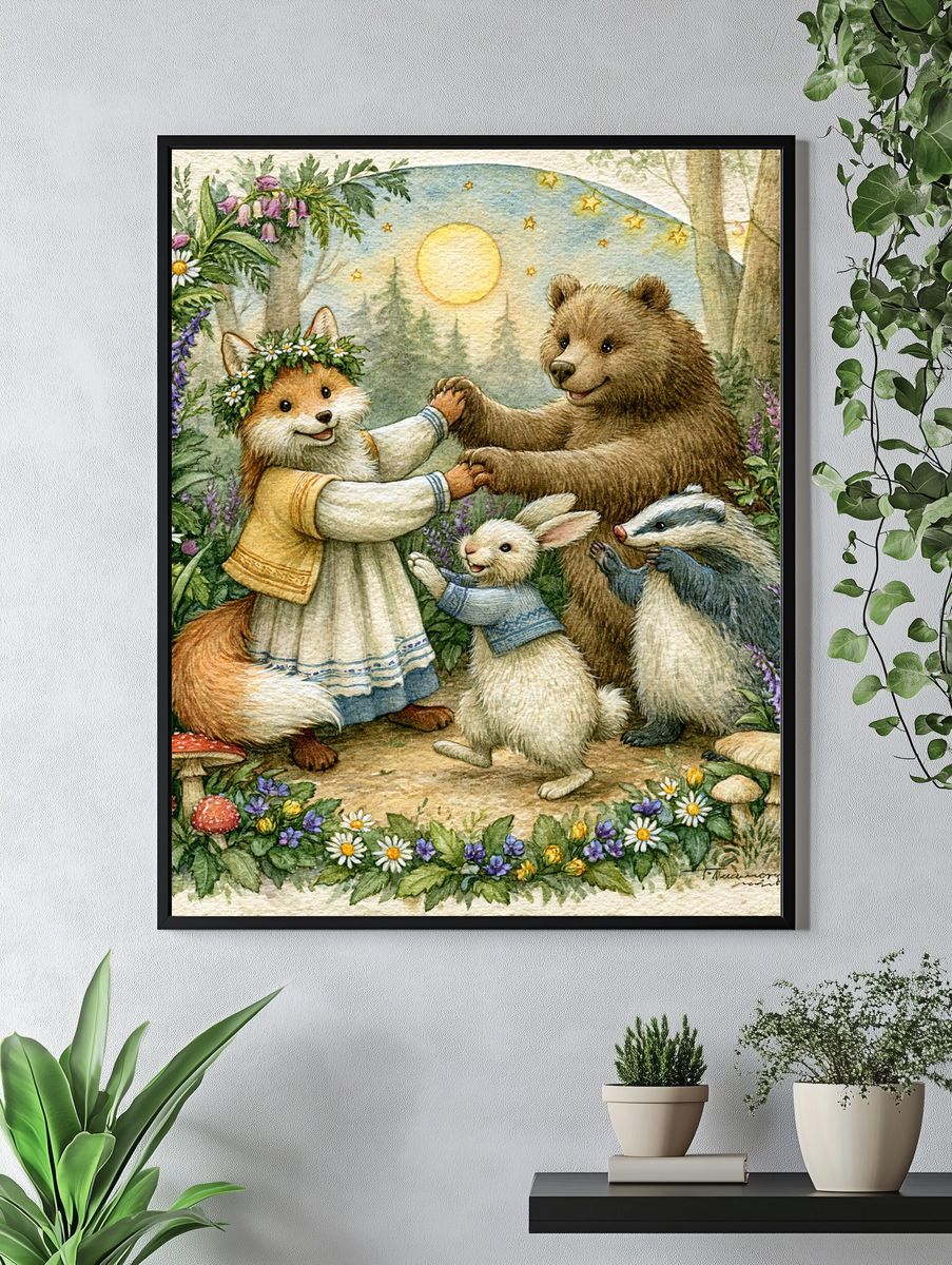 Forest Friends Watercolor Poster. — room view 4