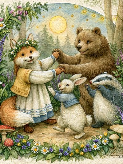 Forest Friends Watercolor Poster.