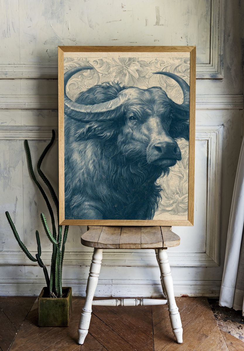 Majestic Buffalo Vintage Print. room preview