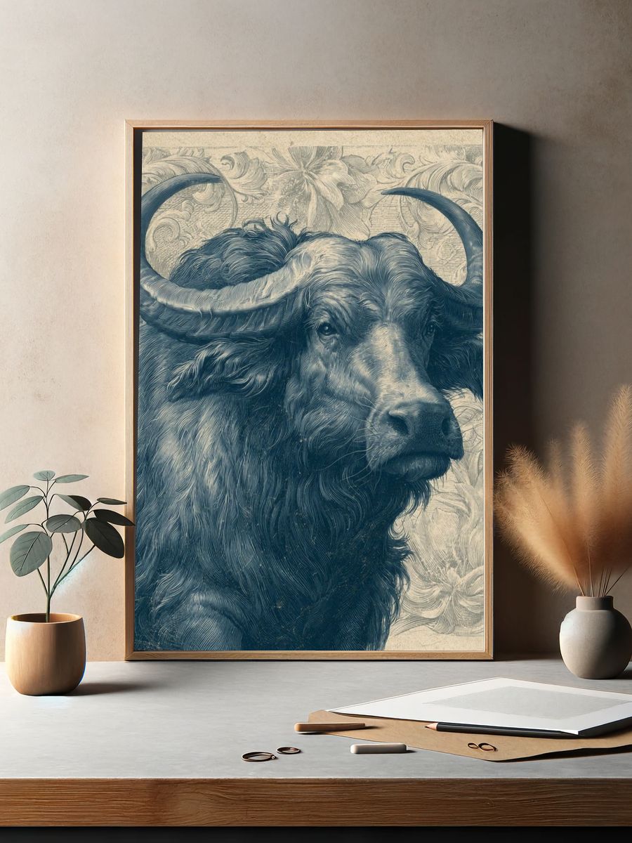 Majestic Buffalo Vintage Print. — room view 2
