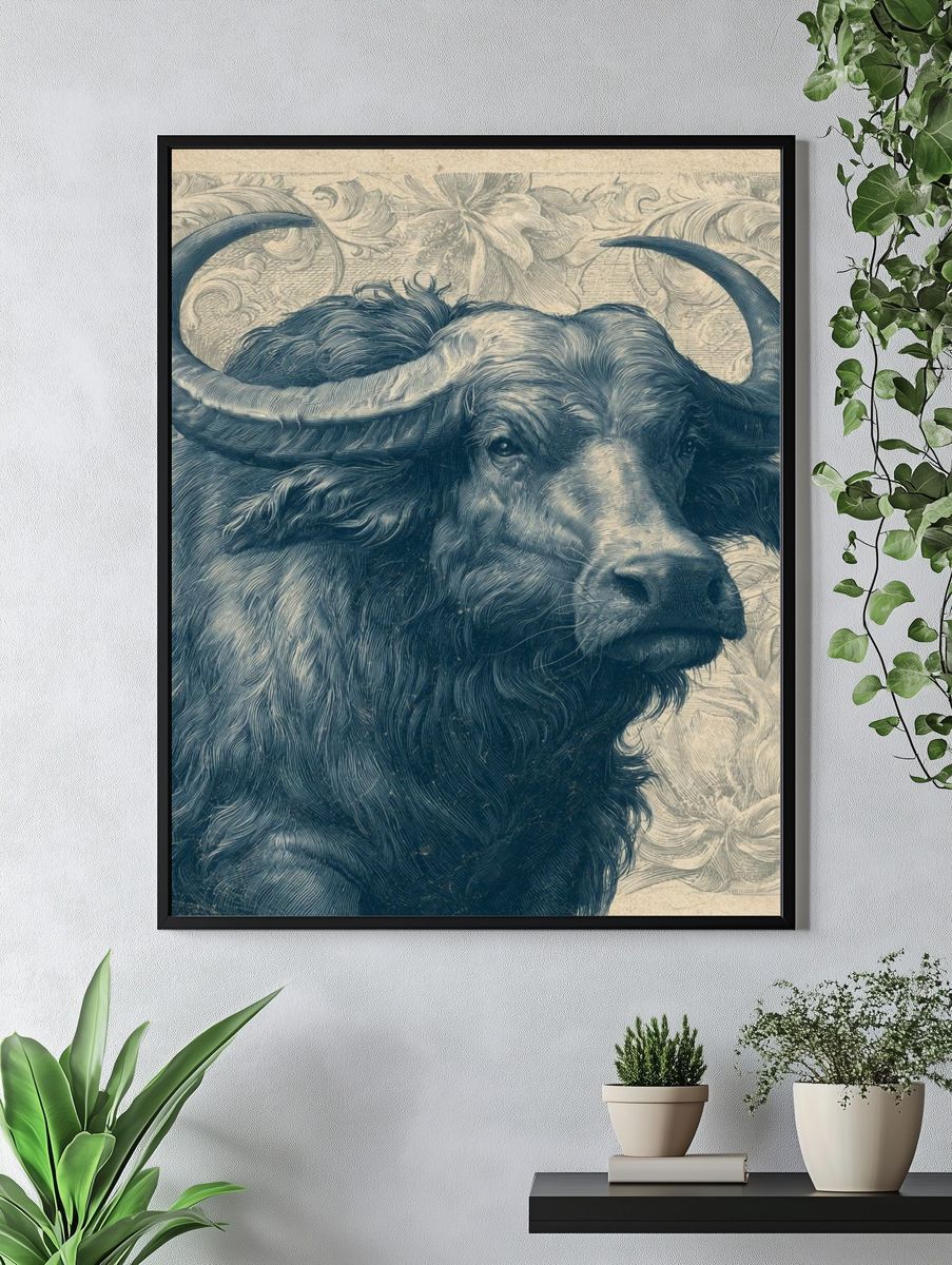 Majestic Buffalo Vintage Print. — room view 4