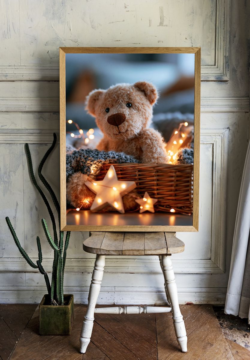 Teddy Bear Cozy Lights Poster. room preview