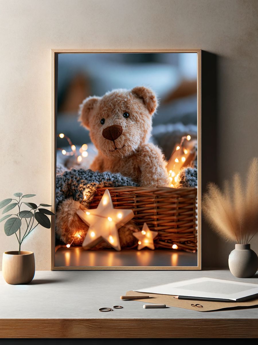 Teddy Bear Cozy Lights Poster. — room view 2